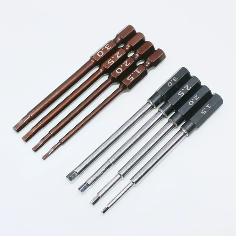 Four-in-one hexagonal screwdriver with bronze aluminium handle and four chrome vanadium steel hex bits