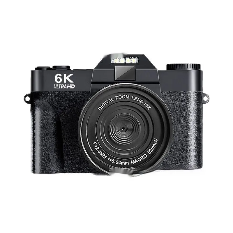 6K HD retro mirrorless camera in black with 32G card, compact design for travel photography
