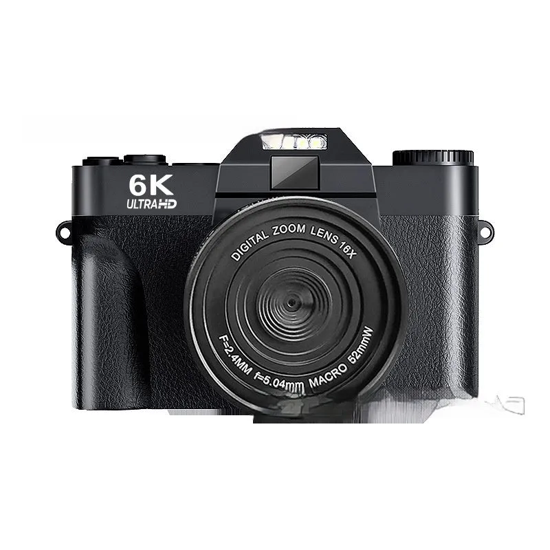 6K HD retro mirrorless camera in black with 32G card, compact design for travel photography