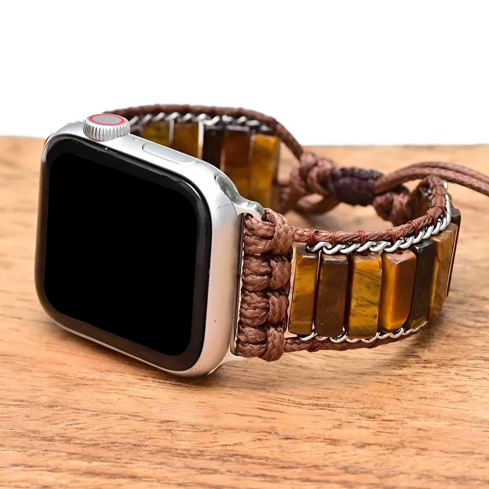 Rectangular tiger eye stone chain men's watch strap bracelet with adjustable textile band