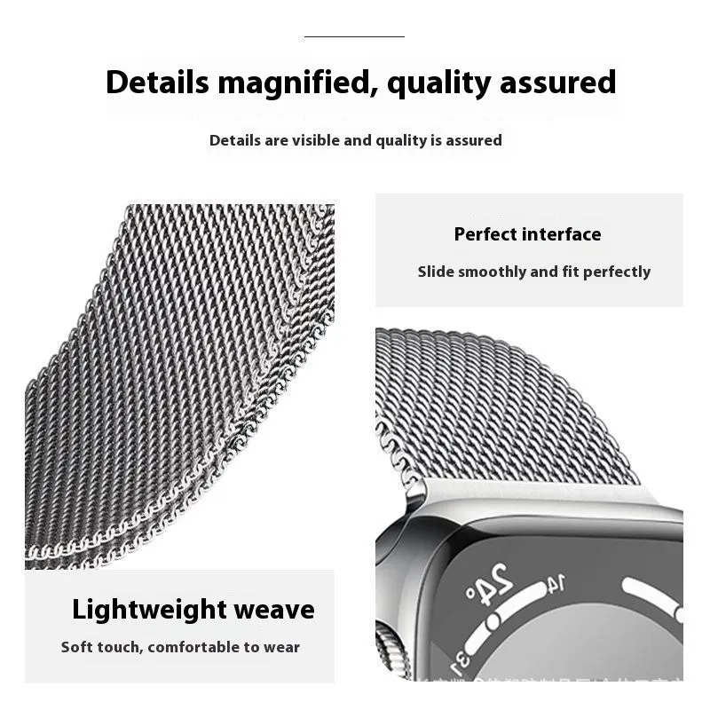 Milanis magnetic strap stainless steel metal watch band for Apple Watch in silver finish with magnetic clasp