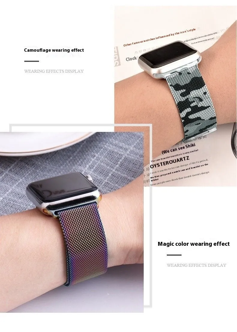 Milanis magnetic strap stainless steel metal watch band for Apple Watch in silver finish with magnetic clasp