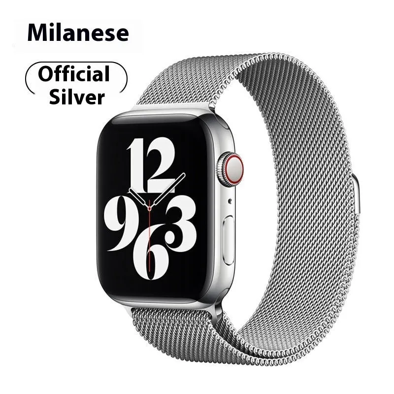 Milanis magnetic strap stainless steel metal watch band for Apple Watch in silver finish with magnetic clasp