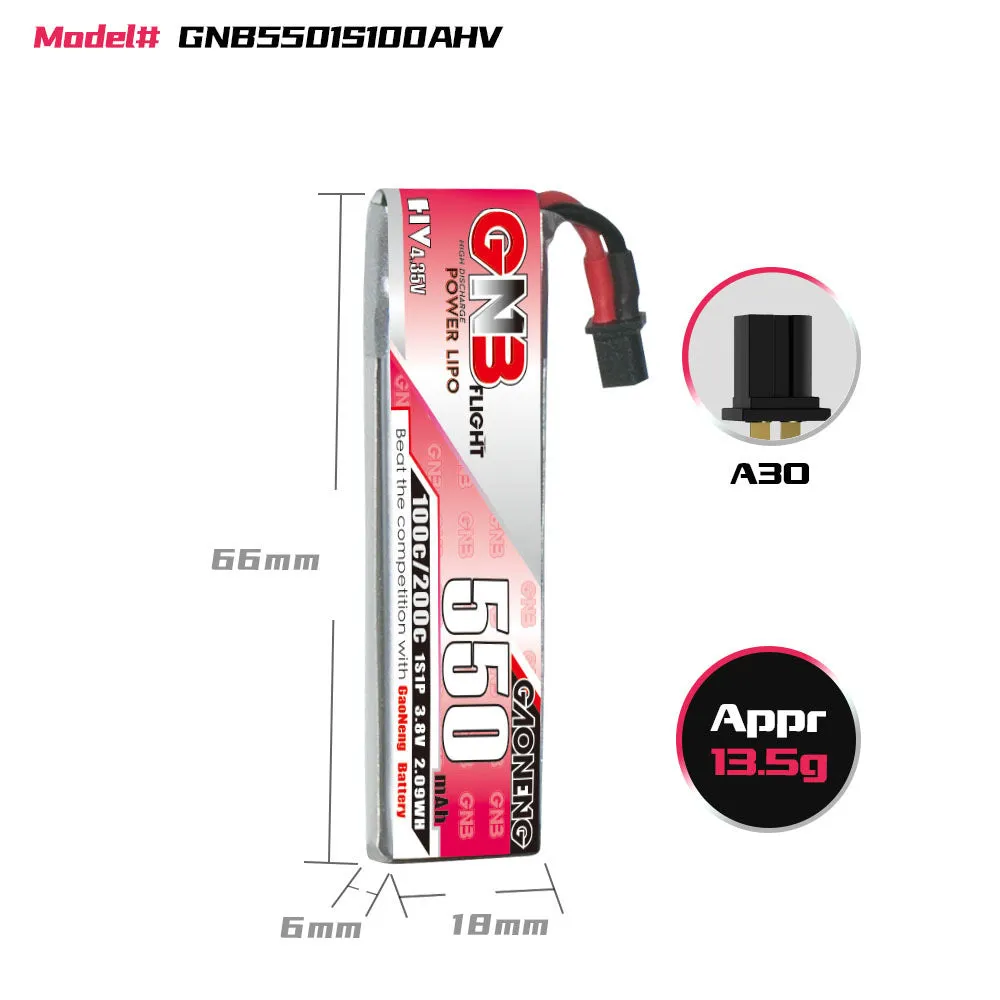 GNB High Energy 550mAh 1S 3.8V HV lithium battery with metal casing and A30 plug