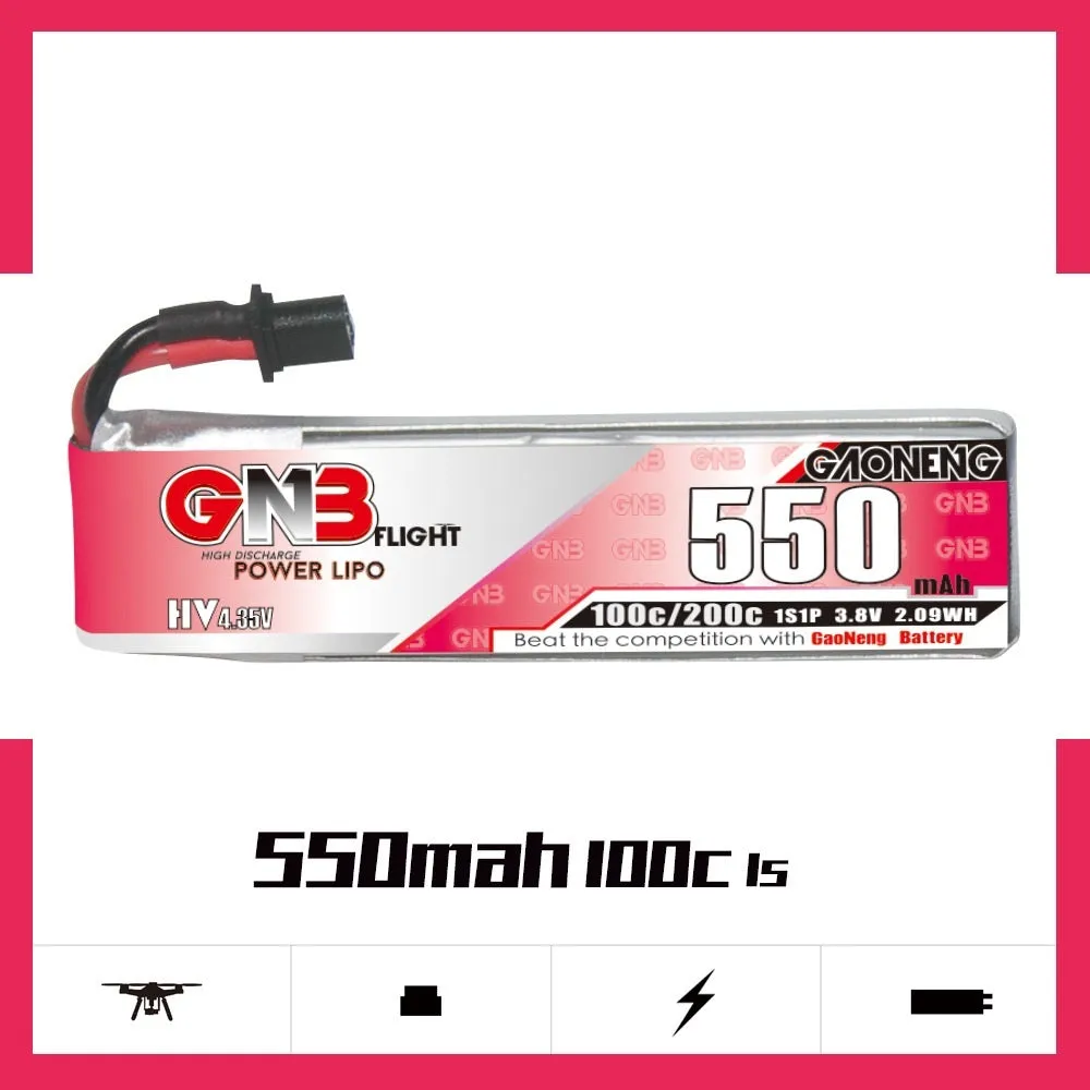 GNB High Energy 550mAh 1S 3.8V HV lithium battery with metal casing and A30 plug