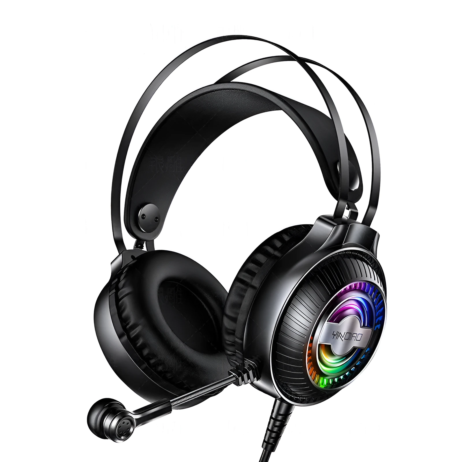 Wired black or white PC headset with microphone, protein earmuffs, and a long cable with 3.5mm plug.