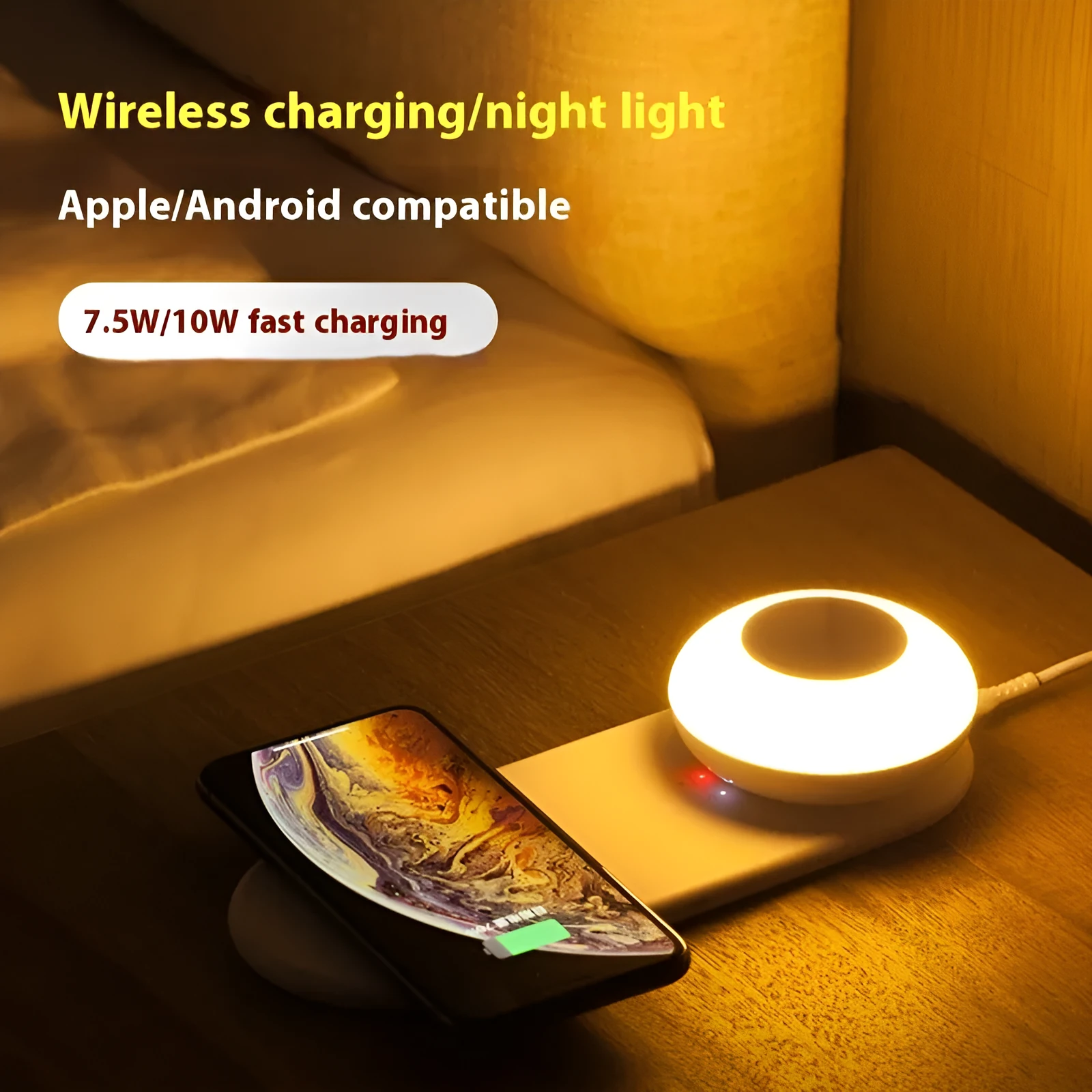 Wireless phone charger LED desk lamp with magnetic touch control, geometric stereo design, USB powered, 215mm x 80mm x 44.7mm