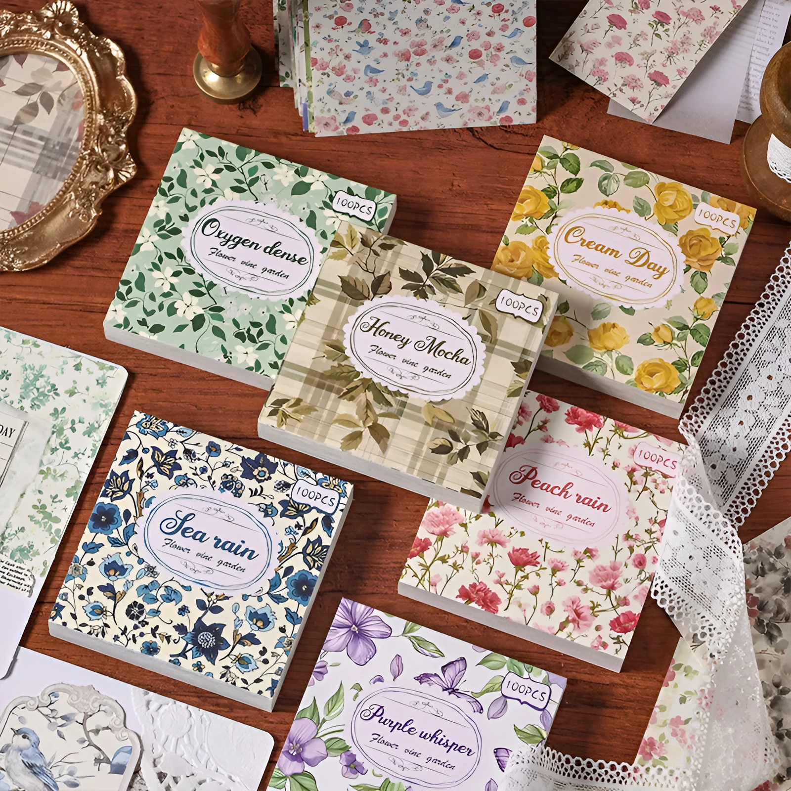 Fan Hua Manyuan hand ledger sticker book in paper brick shape with retro stickers and six cover colour options including Cream Sunny Day and Honey Tea Mocha