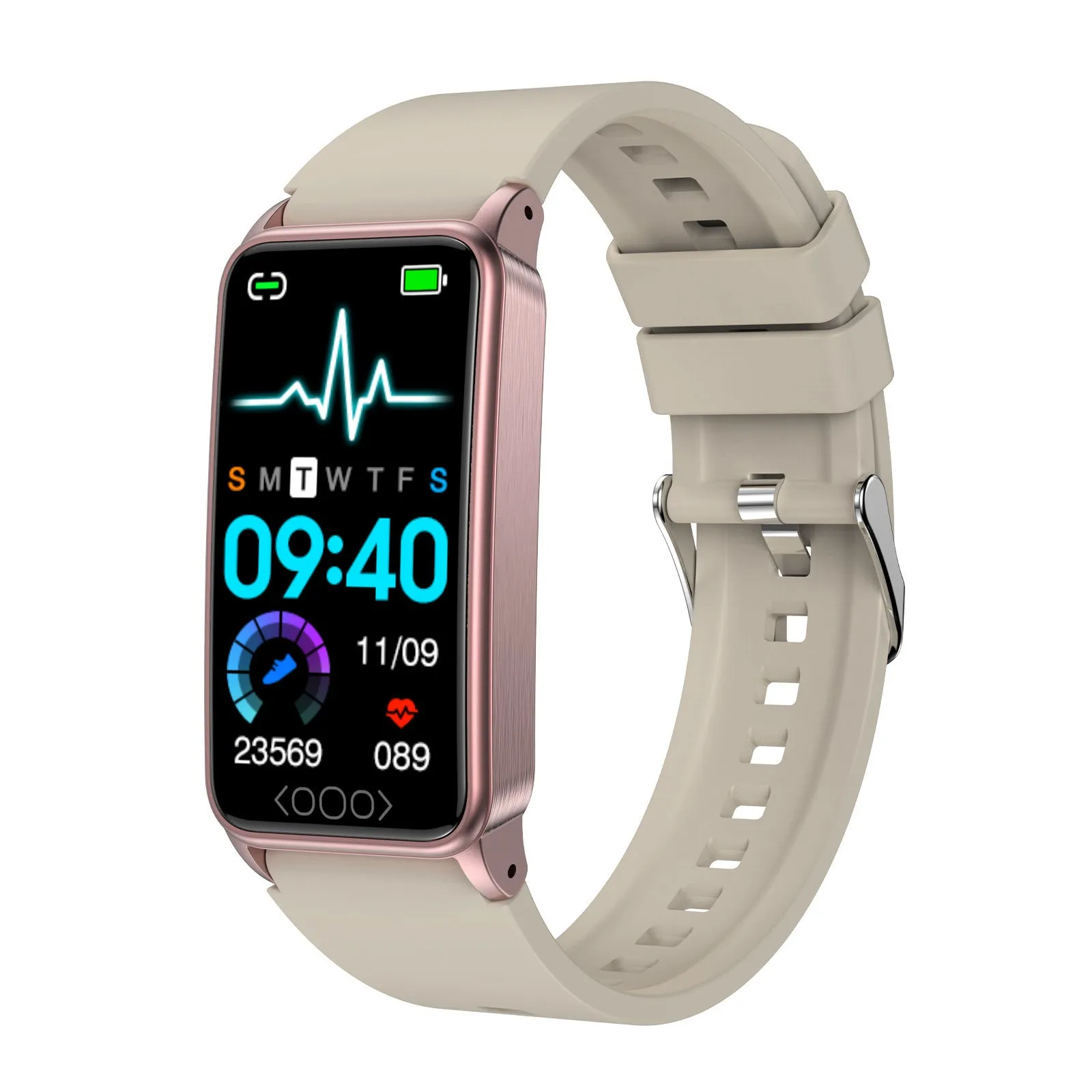 Smart bracelet with dynamic heart rate monitoring on a touchscreen display, silicone strap, black colour