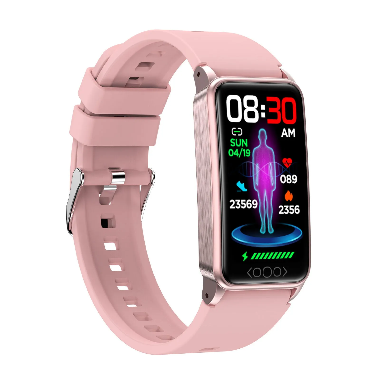 Smart bracelet with dynamic heart rate monitoring on a touchscreen display, silicone strap, black colour
