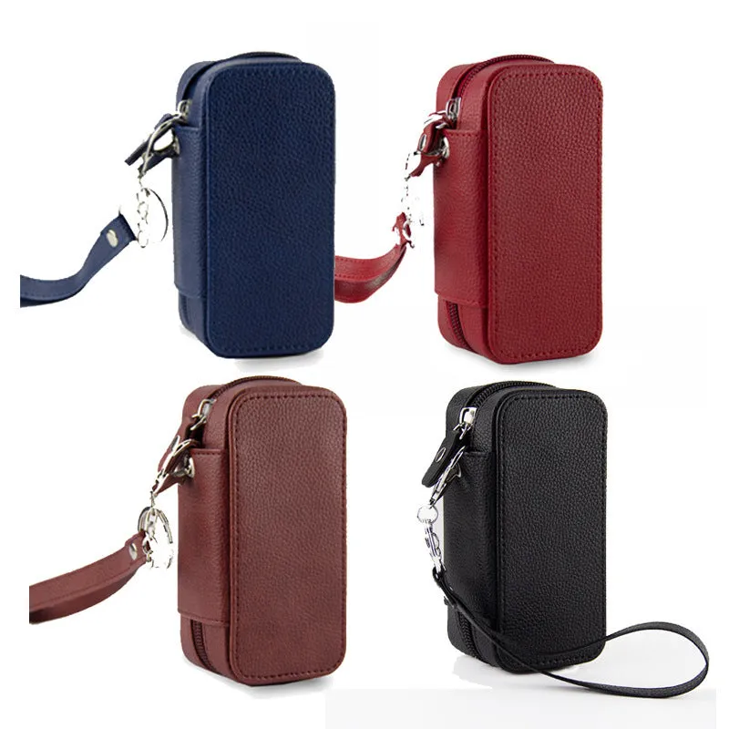 General-purpose lychee pattern leather storage bag, 13cm x 6.5cm x 5.3cm, in black with textured cover