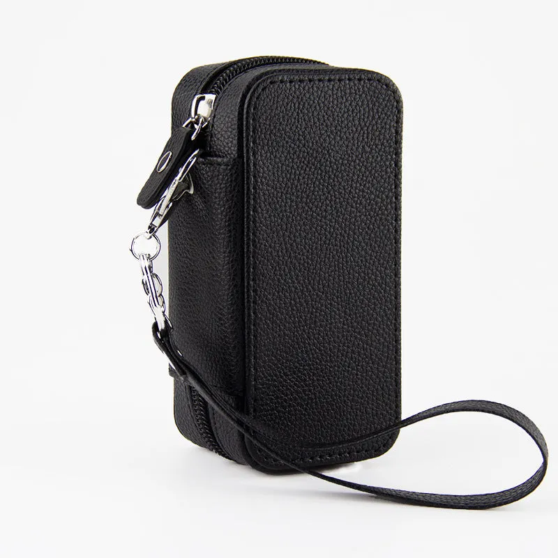 General-purpose lychee pattern leather storage bag, 13cm x 6.5cm x 5.3cm, in black with textured cover