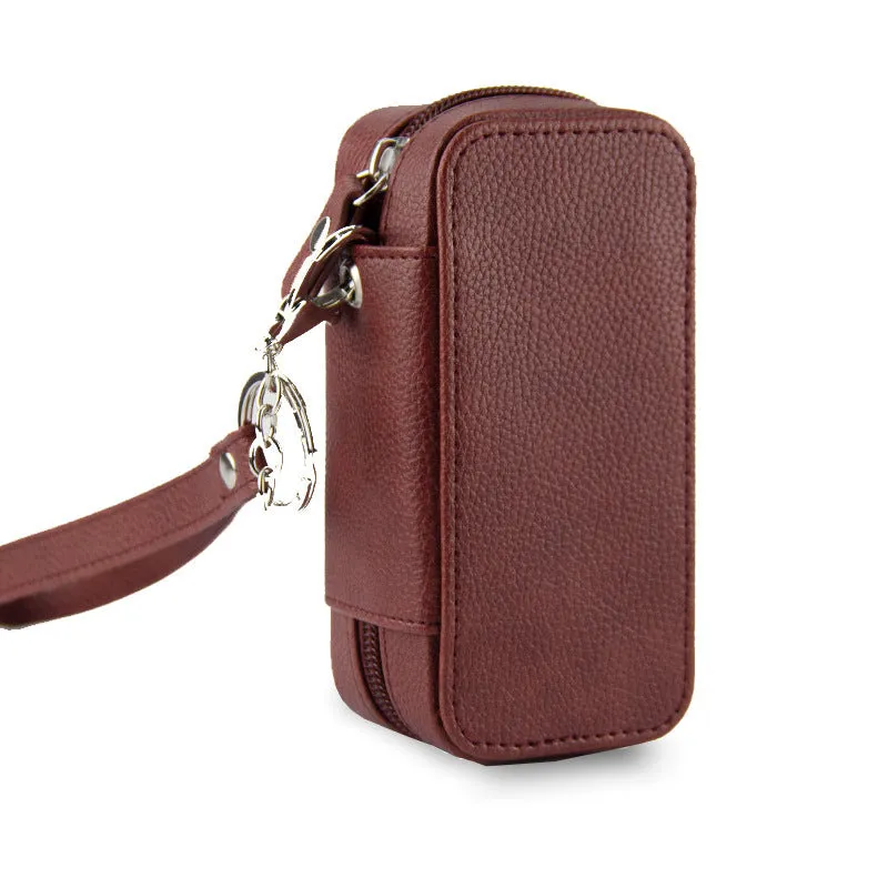 General-purpose lychee pattern leather storage bag, 13cm x 6.5cm x 5.3cm, in black with textured cover