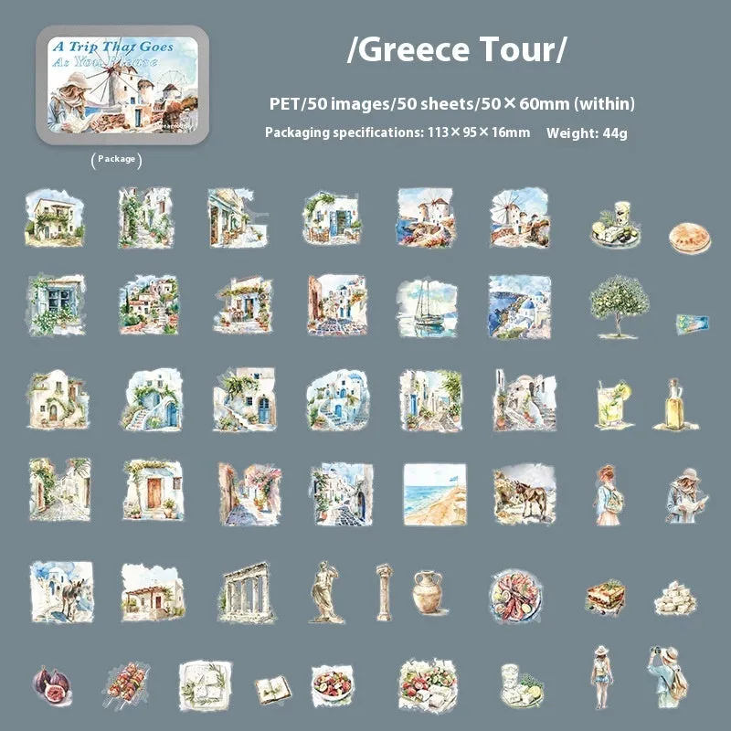 Travel Series PET stickers showing retro style design with Paris tour theme for scrapbooking