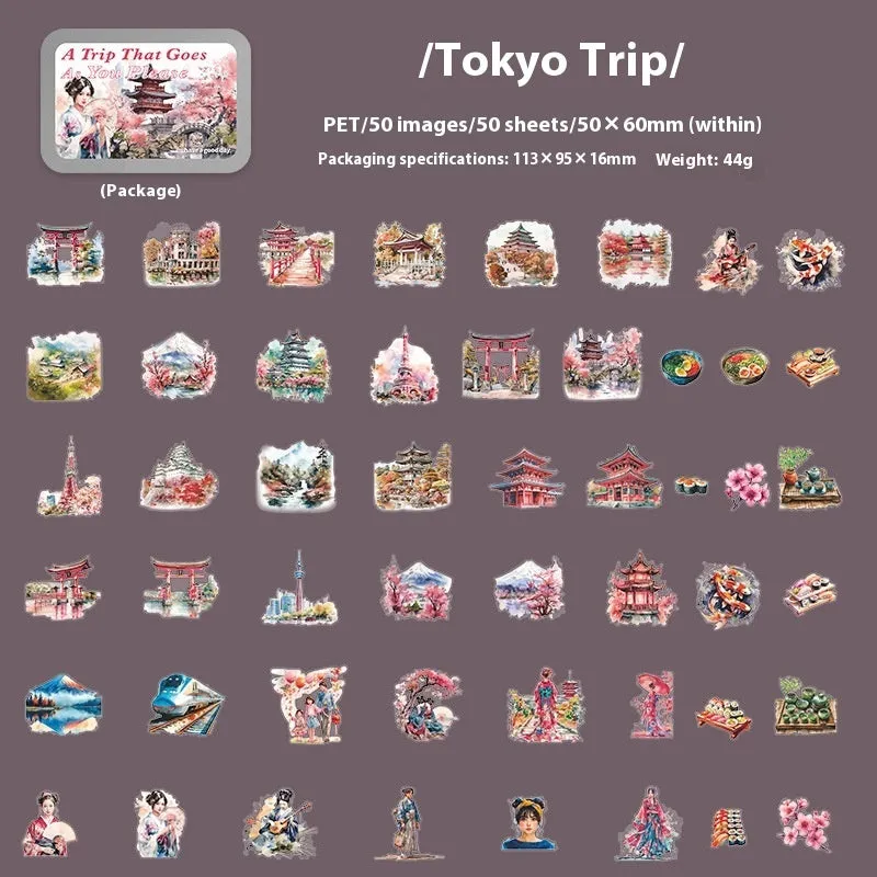 Travel Series PET stickers showing retro style design with Paris tour theme for scrapbooking