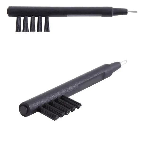 Black ABS plastic hearing aid cleaning brush with U-shaped hook and magnet tip