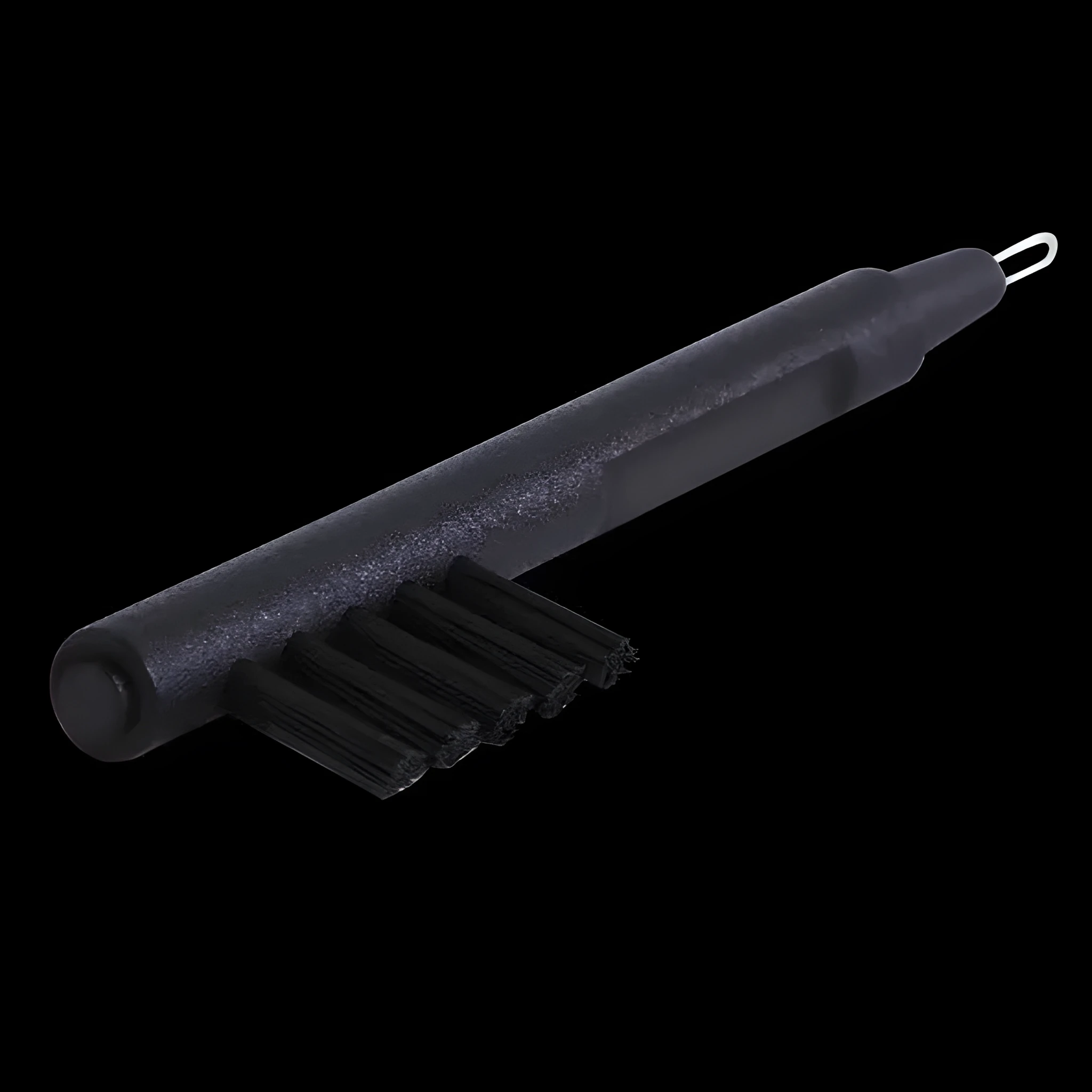 Black ABS plastic hearing aid cleaning brush with U-shaped hook and magnet tip
