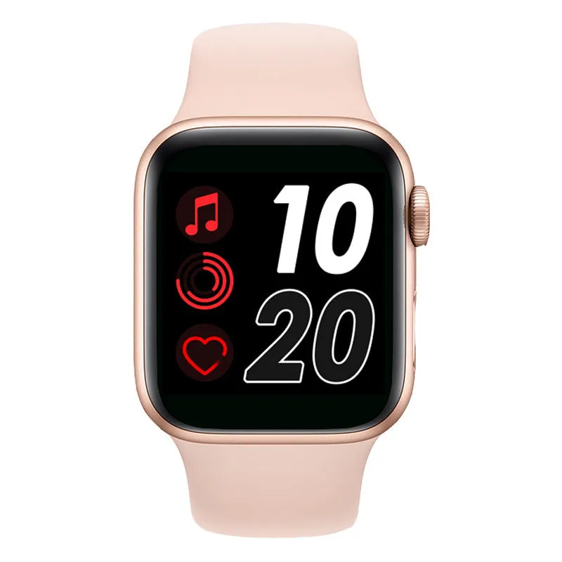 Smart watch with black silicone strap and Bluetooth earphones on wrist