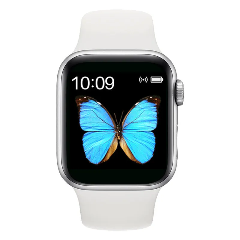 Smart watch with black silicone strap and Bluetooth earphones on wrist