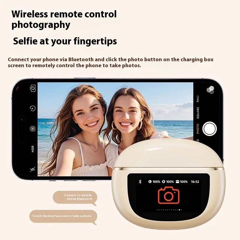 Smart Bluetooth headset in black with digital display screen and breathing light, in-ear style