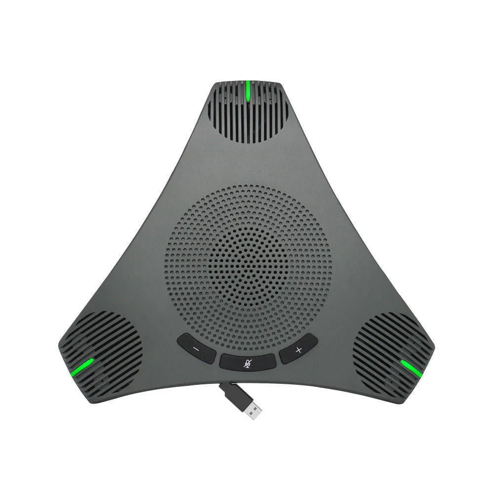Wired USB plug-and-play microphone in black with compact desktop footprint, 5W power, 203.5x178.6x40mm dimensions