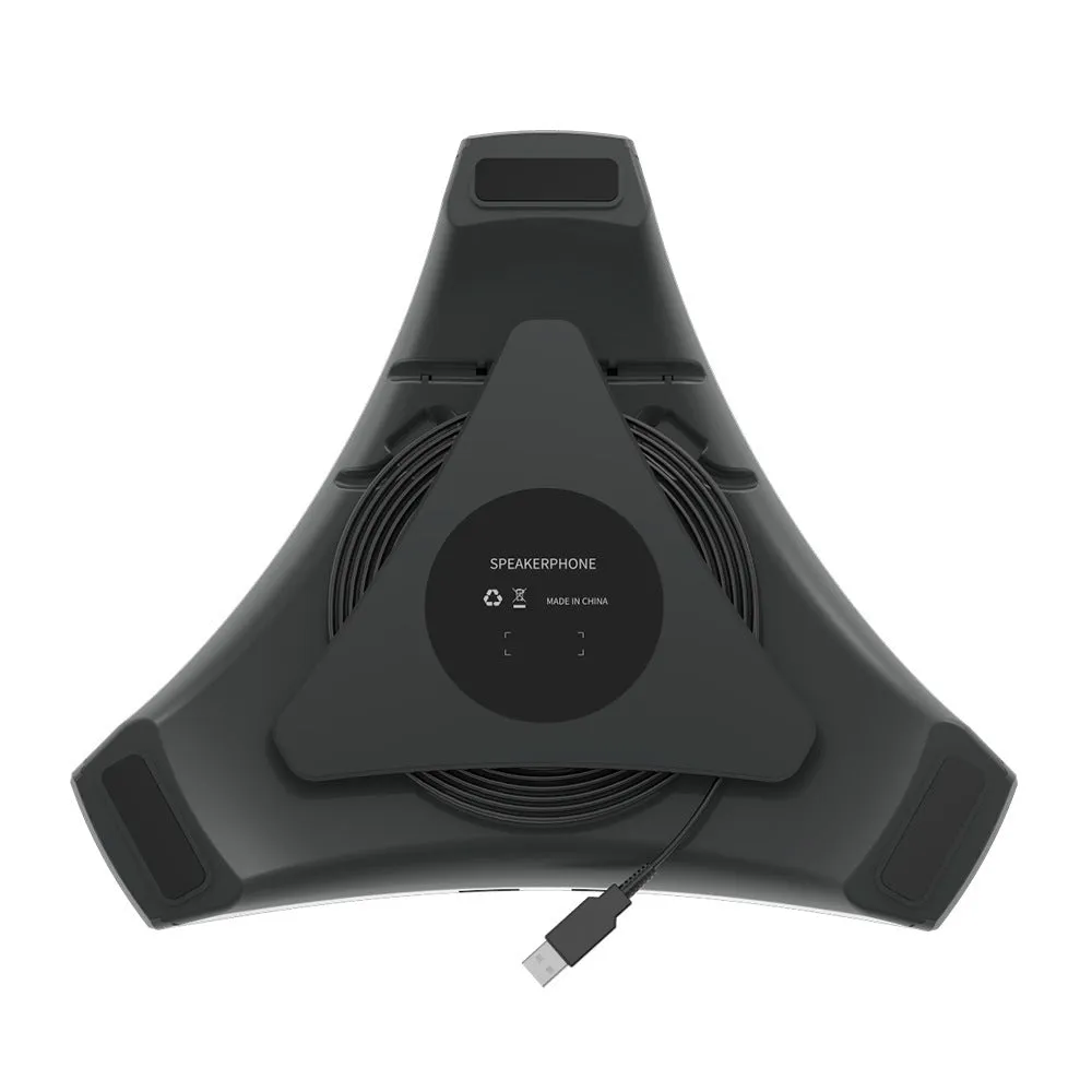Wired USB plug-and-play microphone in black with compact desktop footprint, 5W power, 203.5x178.6x40mm dimensions