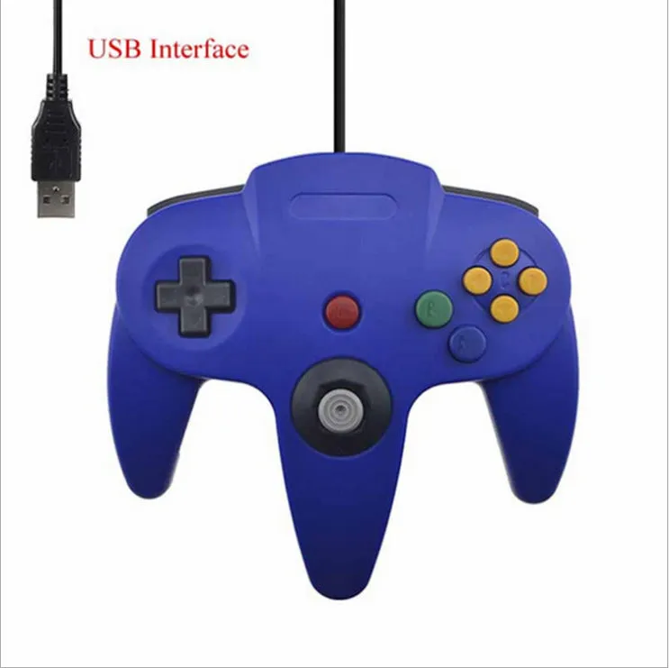 USB N64 computer game controller for PC gaming in blue colour