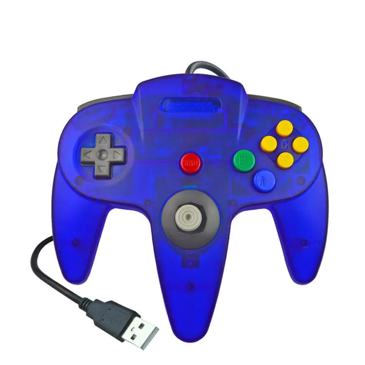 USB N64 computer game controller for PC gaming in blue colour