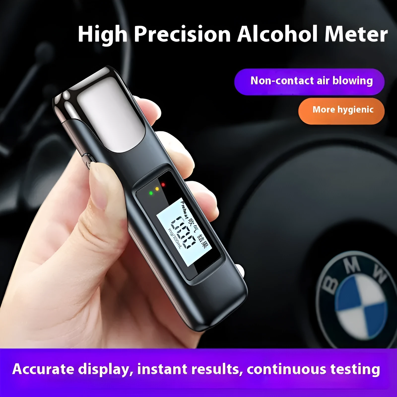 Alcohol tester high precision breath detector black ABS handheld with English screen display