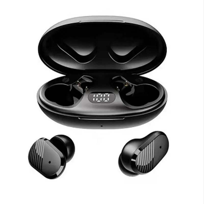 A68 real wireless Bluetooth earbuds black ribbon display charging case with earbuds and cable