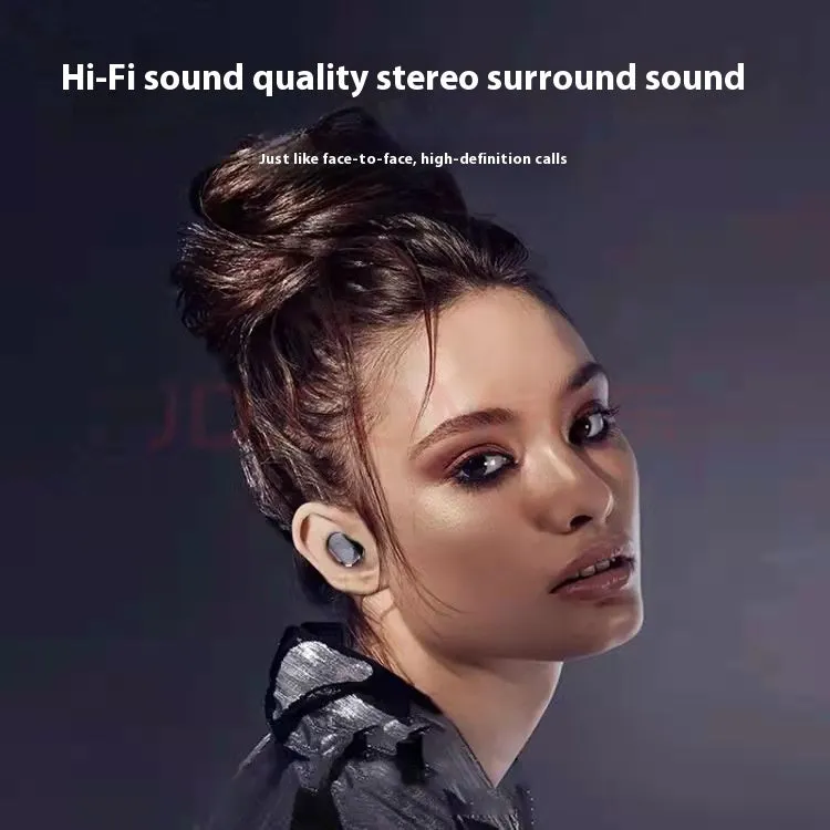 A68 real wireless Bluetooth earbuds black ribbon display charging case with earbuds and cable