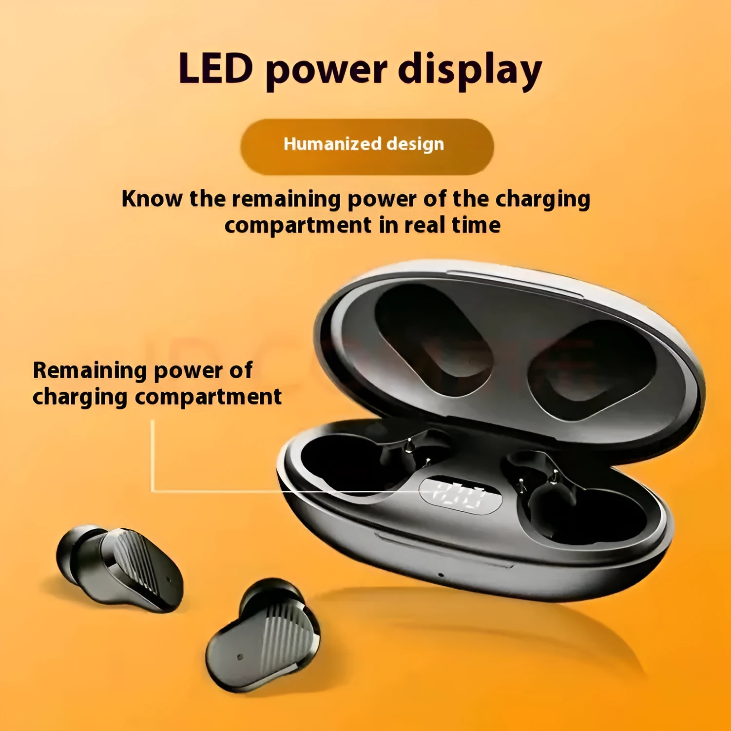 A68 real wireless Bluetooth earbuds black ribbon display charging case with earbuds and cable
