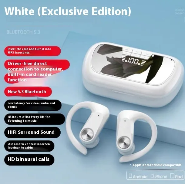 Sports running in-ear headset Q2S in black with ear hook design and digital display