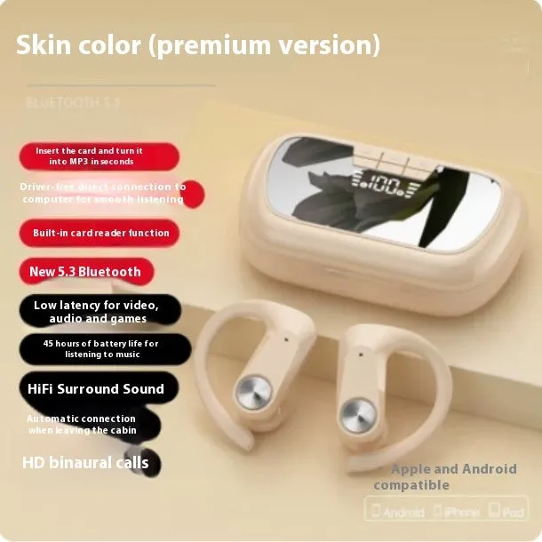 Sports running in-ear headset Q2S in black with ear hook design and digital display