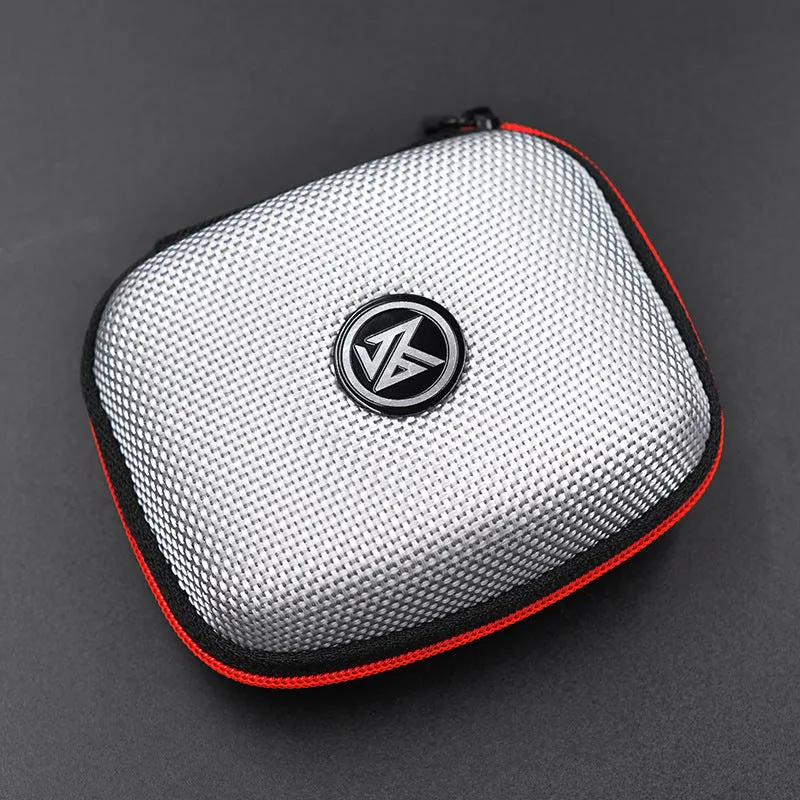 EVA anti-pressure earphone storage bag in black with zipper closure on white background