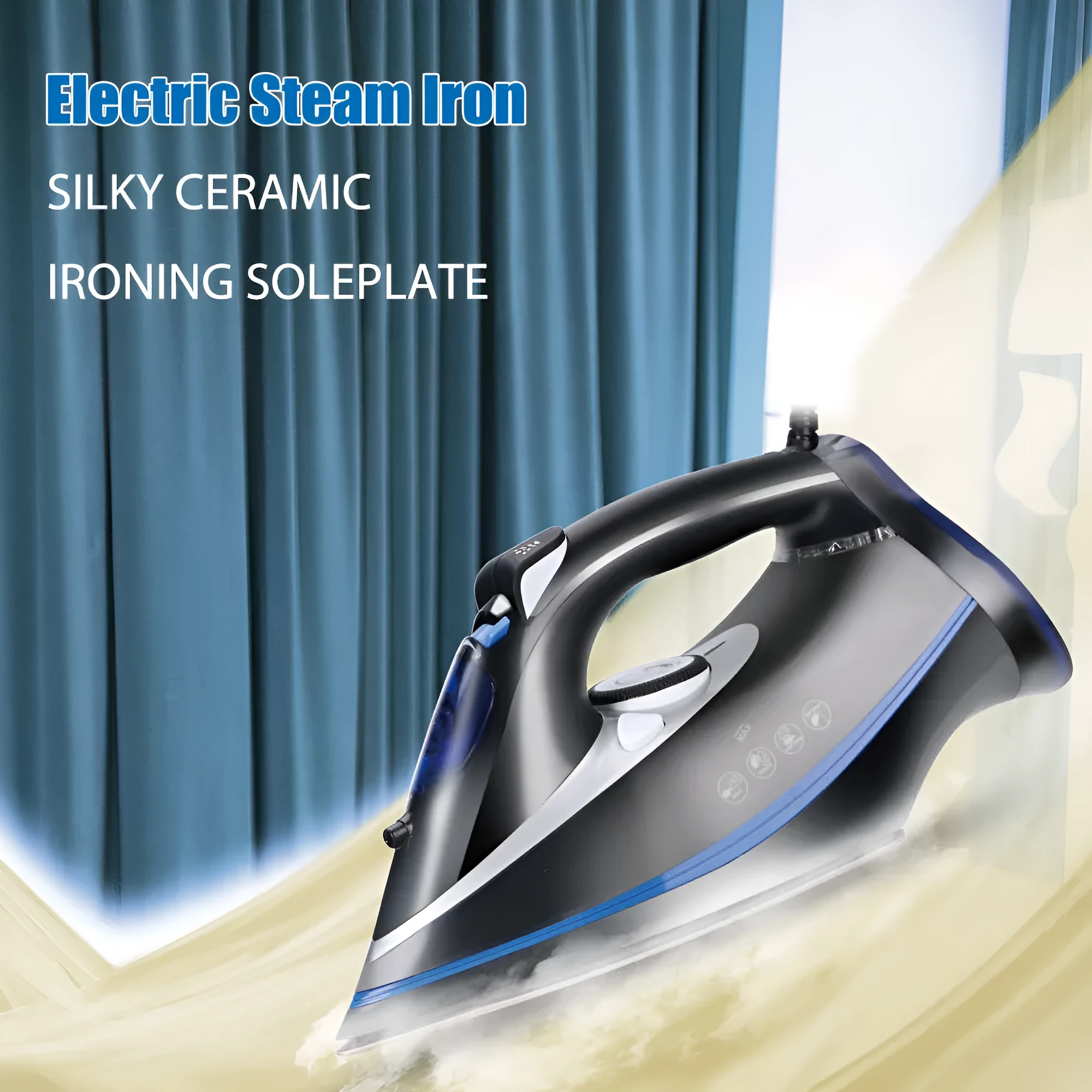 2600W ceramic base electric iron with 3-step thermostat in Black Gold colour