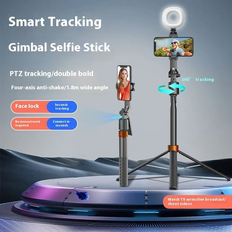 Smart face tracking PTZ Bluetooth selfie stick with 1.8m detachable keel in black plastic