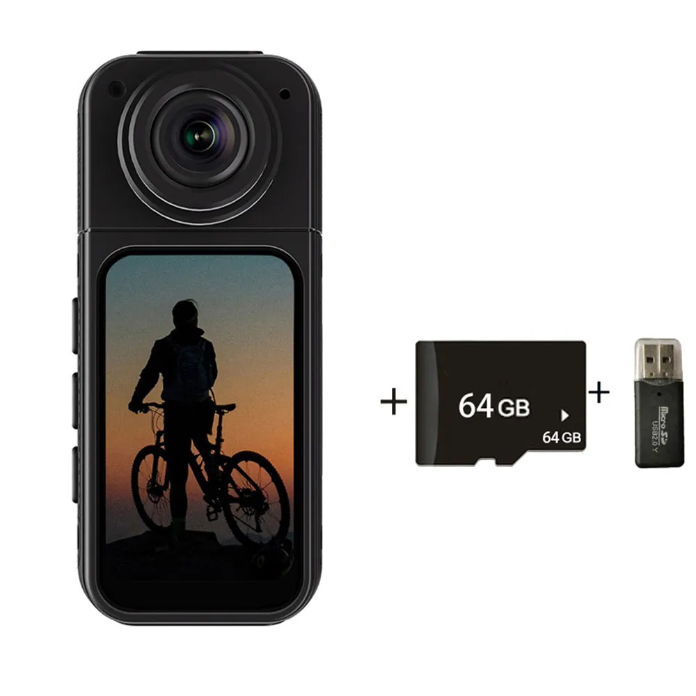 Riding S70 thumb camera in black with 180 degree rotating lens, compact ABS body