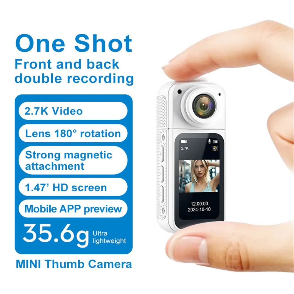 Riding S70 thumb camera in black with 180 degree rotating lens, compact ABS body