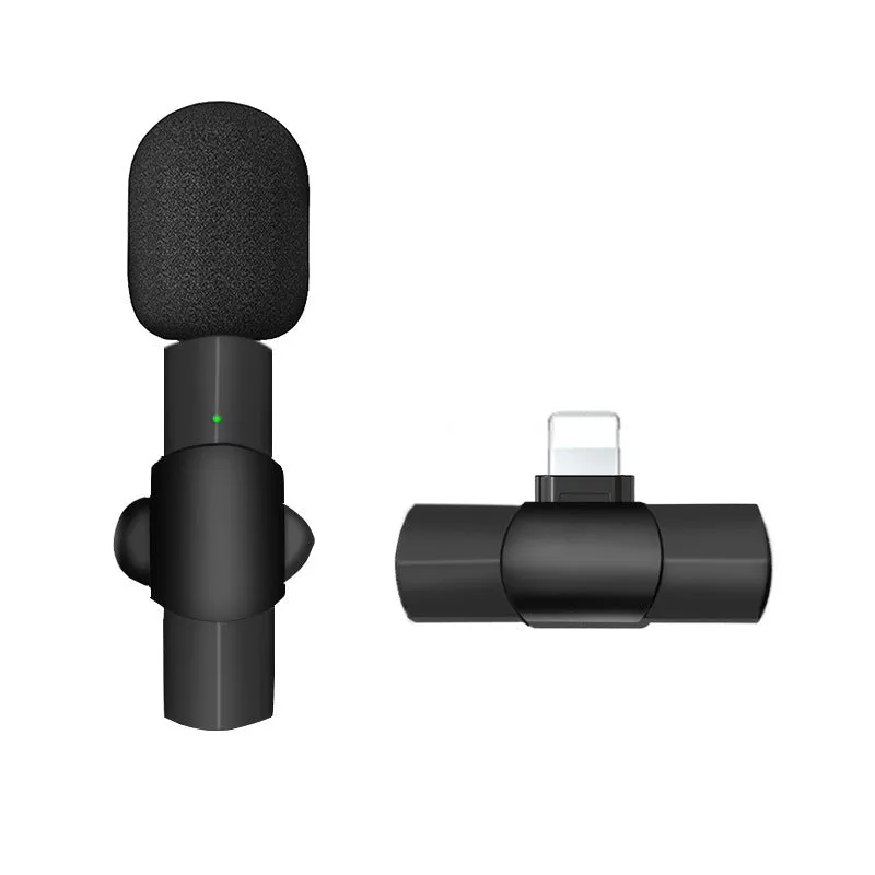 Black wireless lavalier microphone for mobile phones with Lightning and USB Type-C connector options