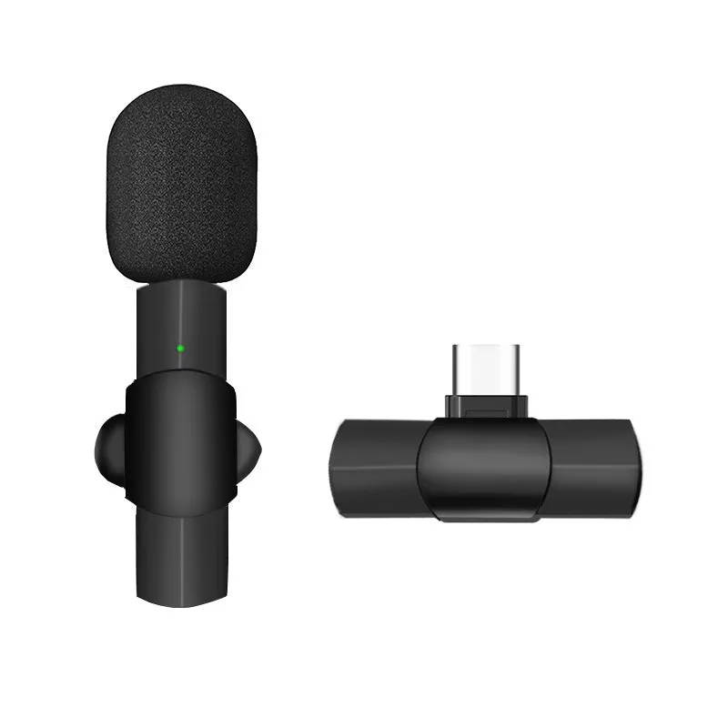 Black wireless lavalier microphone for mobile phones with Lightning and USB Type-C connector options