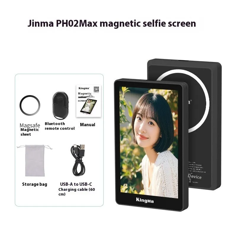 Wireless Bluetooth selfie display with 1080p resolution, lightweight 210g, clip-on design, black colour