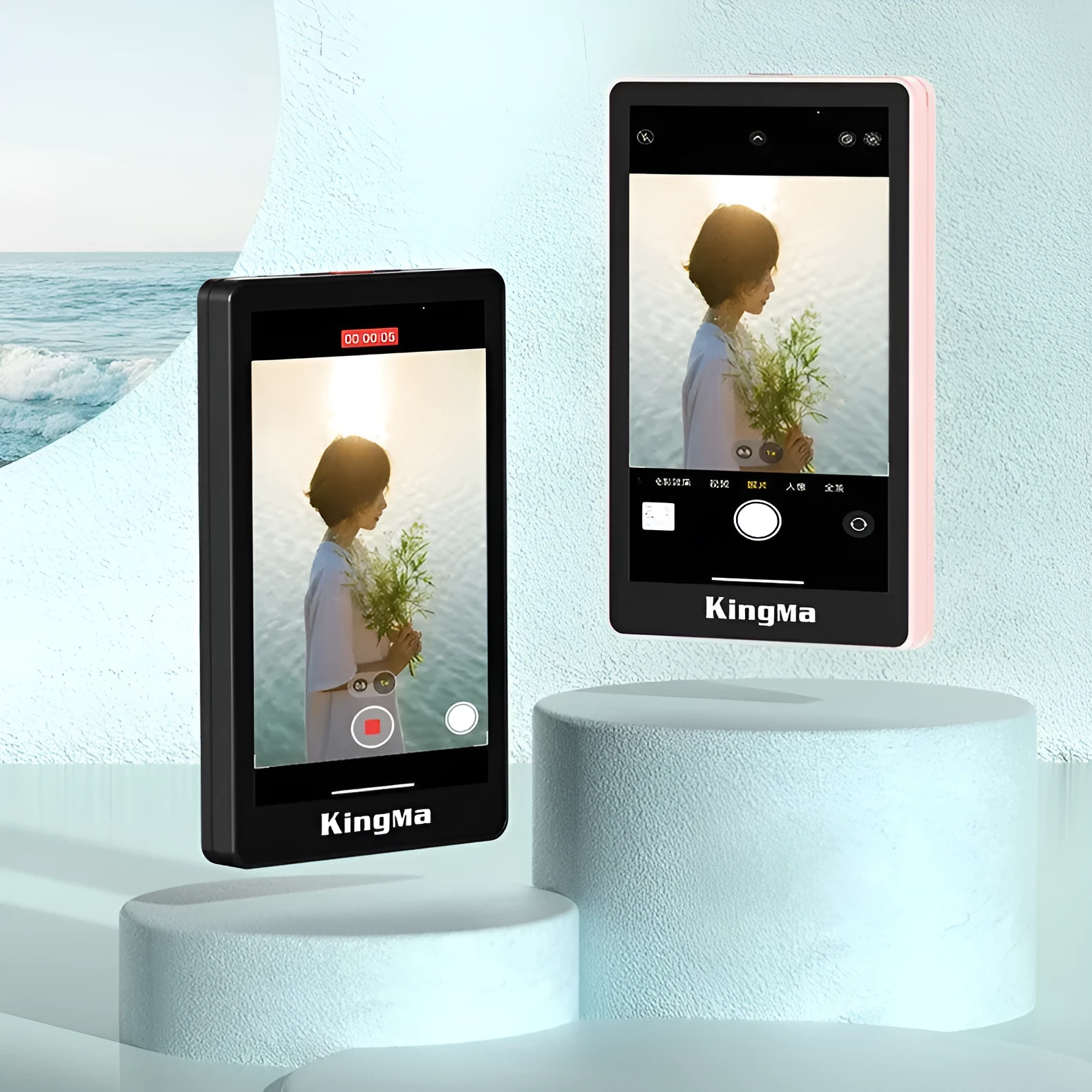 Wireless Bluetooth selfie display with 1080p resolution, lightweight 210g, clip-on design, black colour