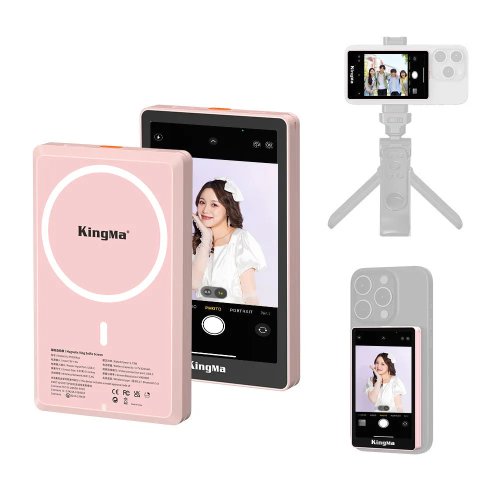 Wireless Bluetooth selfie display with 1080p resolution, lightweight 210g, clip-on design, black colour