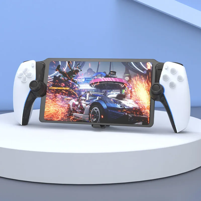 PS5 Portal charging base with RGB lamp, black, next to a PS5 Portal controller