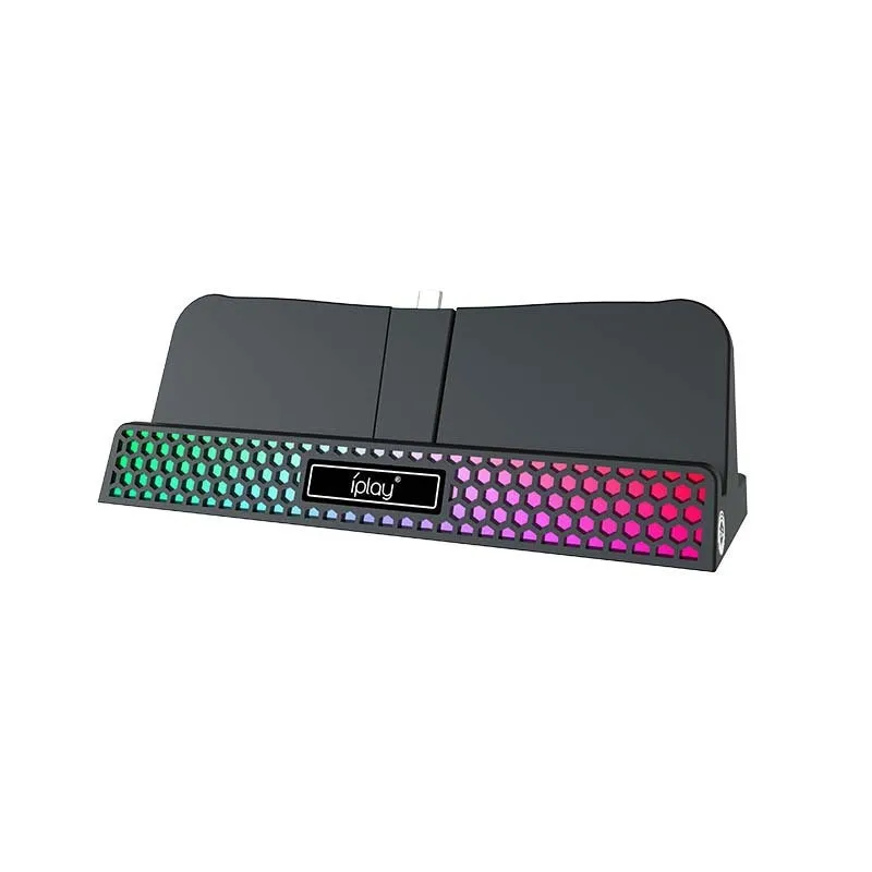 PS5 Portal charging base with RGB lamp, black, next to a PS5 Portal controller