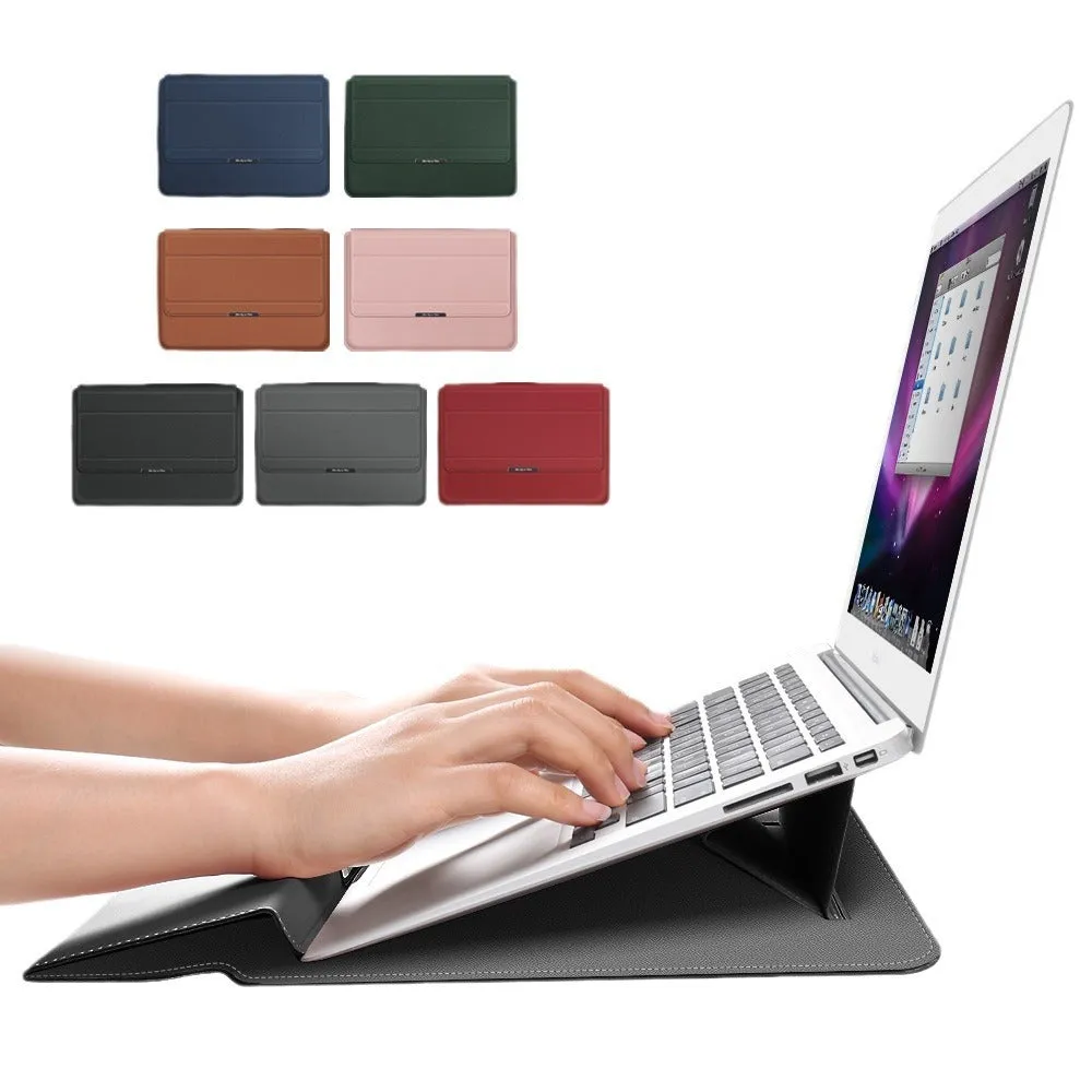 Three-in-one laptop bracket bag with wrist splint and storage liner for MacBook Pro Air, imitation leather and plush, black