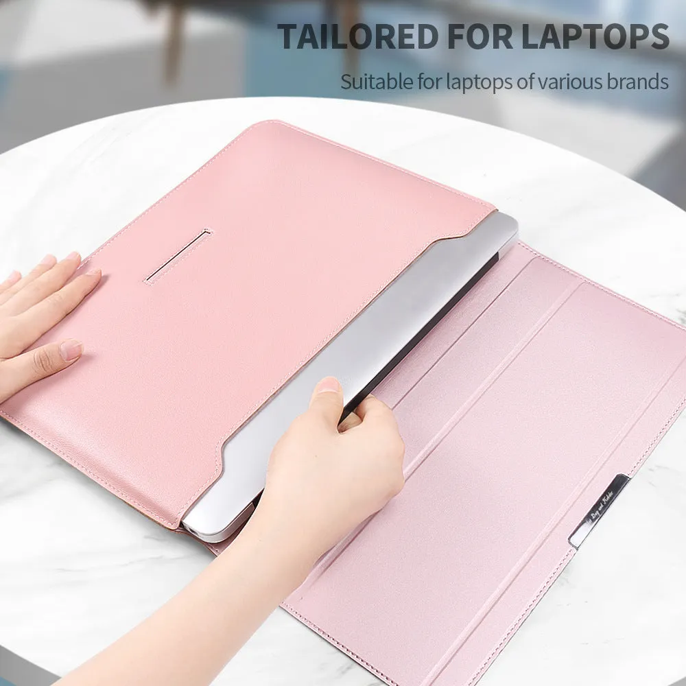 Three-in-one laptop bracket bag with wrist splint and storage liner for MacBook Pro Air, imitation leather and plush, black