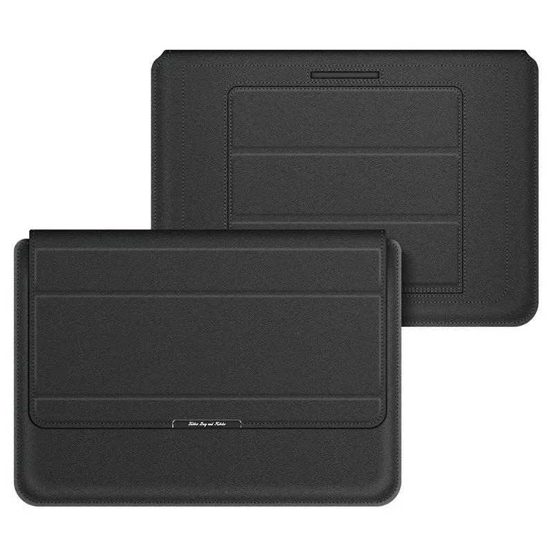 Three-in-one laptop bracket bag with wrist splint and storage liner for MacBook Pro Air, imitation leather and plush, black