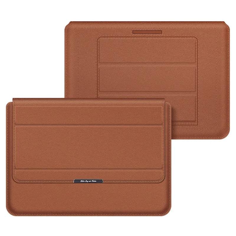 Three-in-one laptop bracket bag with wrist splint and storage liner for MacBook Pro Air, imitation leather and plush, black